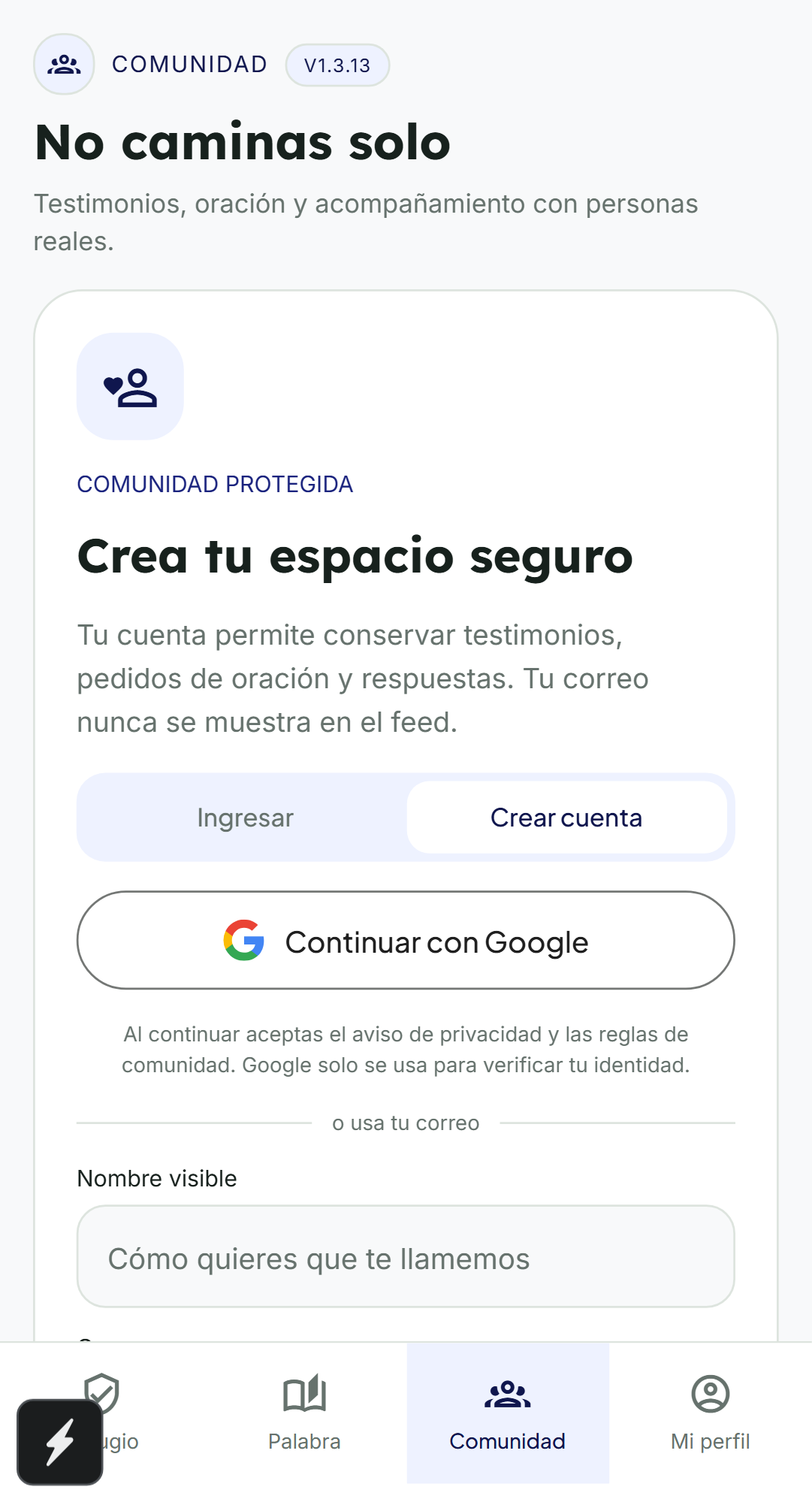 Pantalla real de Comunidad